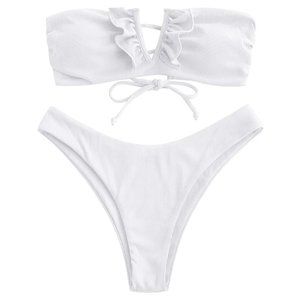 White V Neck Nandeau Bikini